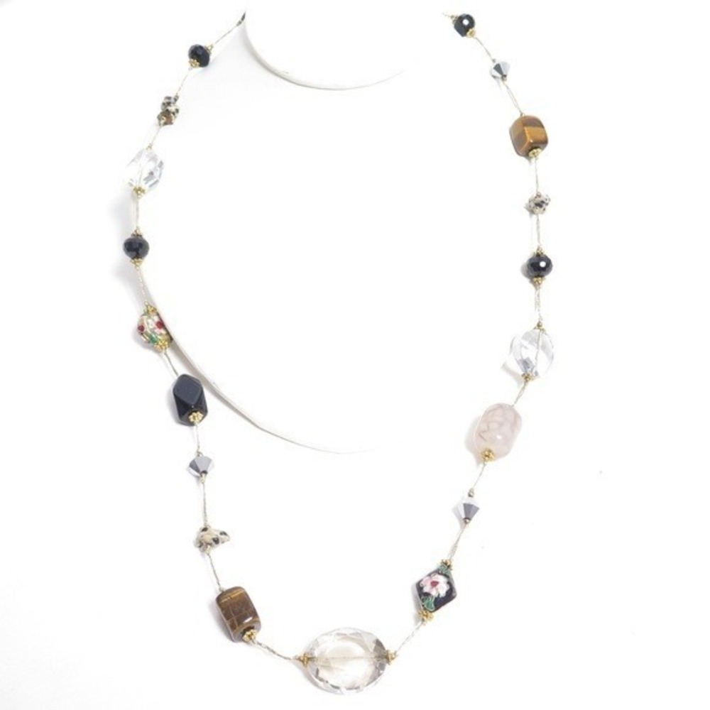 PREMIER‎ DESIGNS Mixed Stone Tiger Eye Jasper Cloisonne Long Bead Necklace